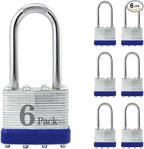 ZonRo Locks Laminated Steel Keyed Padlocks Keyed Alike Locks, Long Shackle Padlocks, for Hasp Latch, Sheds, Fences, Storage Locker, School, Gym，Pack of 6