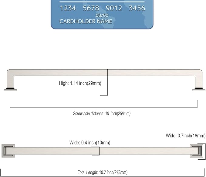 10 Pack 10"(256mm) Kitchen Cabinet Handles Brushed Satin Nickel Cabinet Pulls Sliver Drawer Pulls Cupboard Hardware for Cabinets CK0078