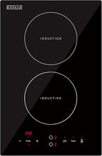 Empava Electric Stove Induction Cooktop Vertical with Dual Burners Vitro Smooth Surface 120V, 12 Inch, Black Ceramic Glass