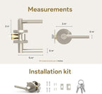 Mega Handles Ronn Entrance Entry Lever Door Handle Heavy Duty Round Locking Lever Set for Left or Right-Handed Doors, Interior/Exterior Door Levers - Satin Nickel
