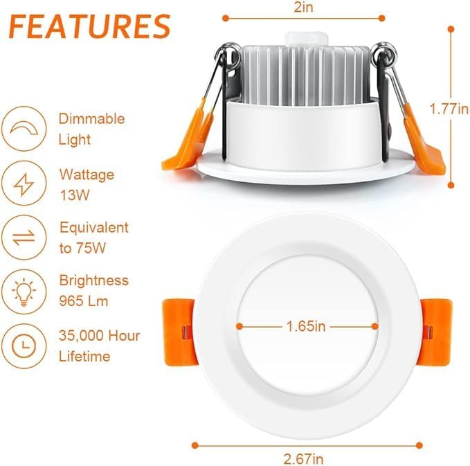 6 Pack 2 Inch LED Recessed Lighting, Downlight Dimmable 3W (35W Equivalent), 3000K Warm White, CRI80, Recessed Light Fixtures with LED Driver