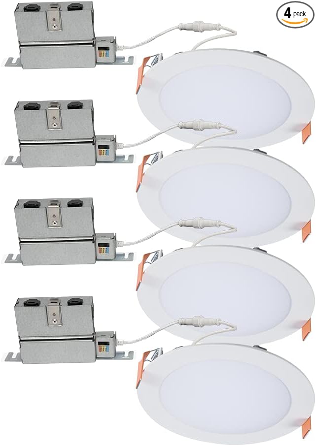 HALO HLB Recessed Lighting 6 Inch LED Thin Canless, Dimmable w/Selectable Color Temperatures, 4-Pack - HLB6099FS1EMWR-4PK