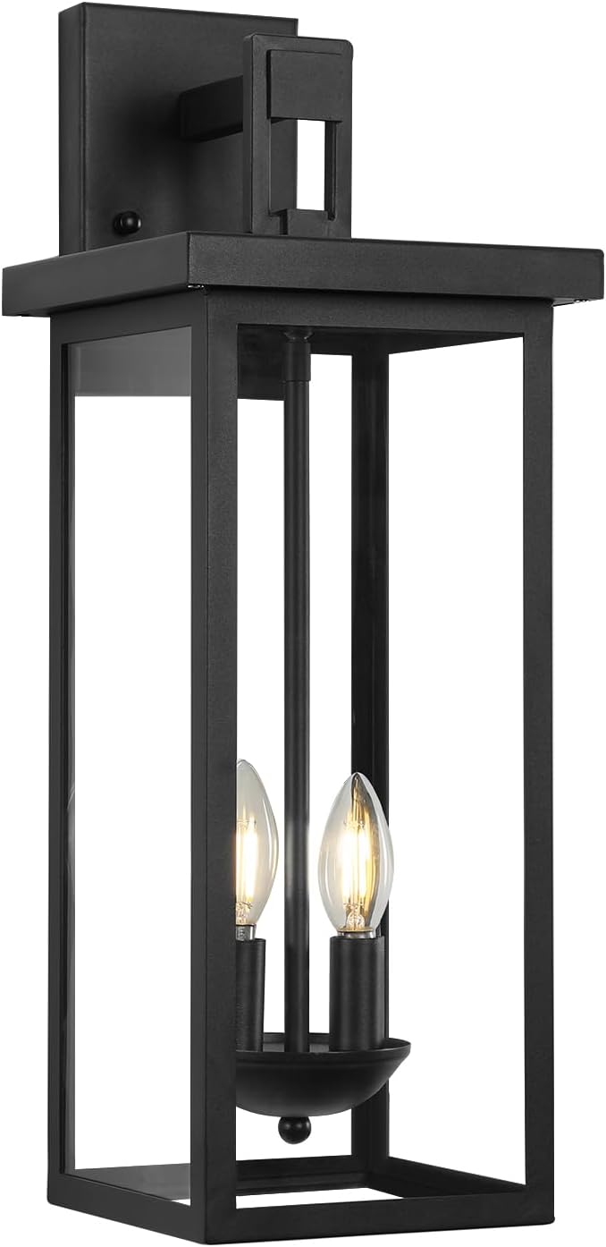 tewei 1 Pack Large Size Outdoor Wall Lights Exterior Wall Light Fixture, 22 Inch Matte Black Porch Light Waterproof Outdoor Lights for House with Clear Glass Shade, Exterior Wall Sconces for Garage