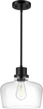 Emak Black Pendant Light Fixtures, Modern 10 Inch Clear Glass Pendant Lights Kitchen Island, Farmhouse Large Kitchen Island Lighting, PL126-BK-CG