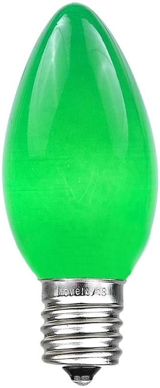 Novelty Lights 25 Pack C9 Ceramic Outdoor Christmas Replacement Bulbs, Green, E17/C9 Intermediate Base, 7 Watt