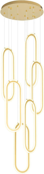 Flashing God Modern Chandelier,Gold Chandeliers 6 Ring Led Foyer Chandeliers,Larger High Ceiling Chandelier for Living Room,Rectangle Chandelier for Entryway Staircase