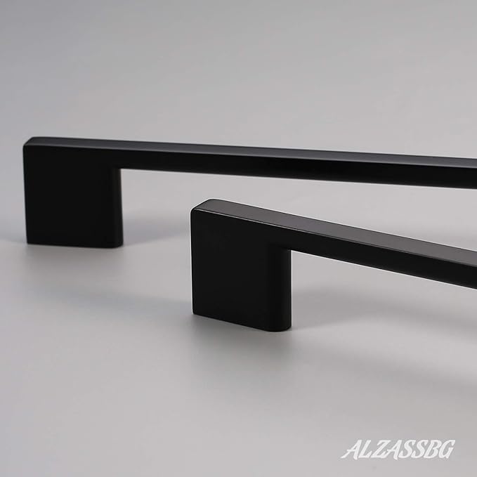 Alzassbg 10 Pack Matte Black Cabinet Pulls, 3 Inch(76mm) Hole Centers Rectangle Cabinet Handles Kitchen Pulls for Cabinets AL3051MB