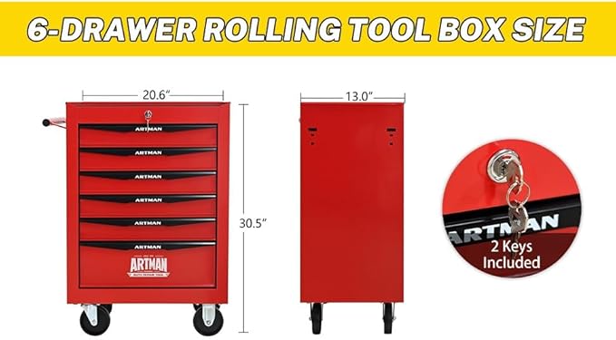 5-Drawer Steel Rolling Tool Cart with Wheels & Handle, Heavy-Duty Tool Chest Storage Cabinet for Garage and Workshop