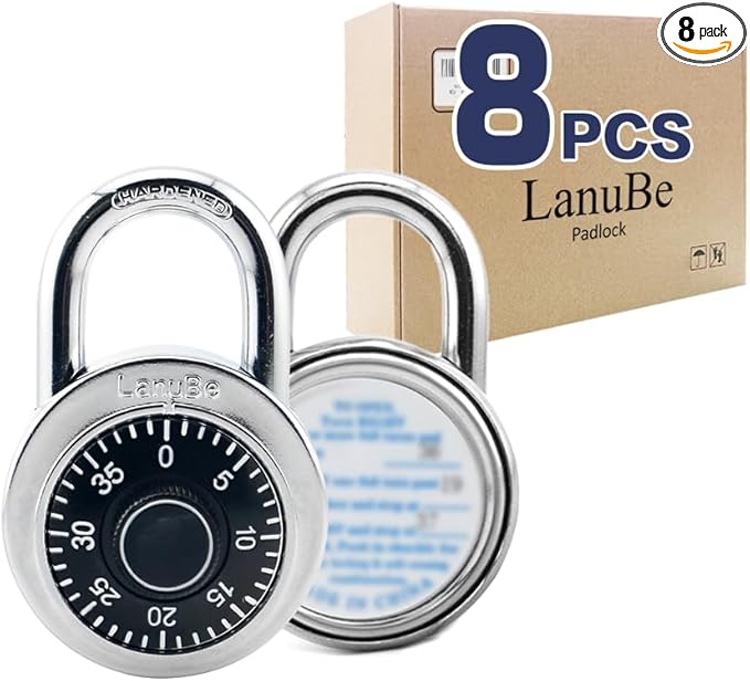 LanuBe Lock Standard Dial Combination Lock 2 in. Wide, with Different Combinations Black Turnplate Pack of 8 Lock for School Employee Gym & Sports Locker CaseToolbox and so on