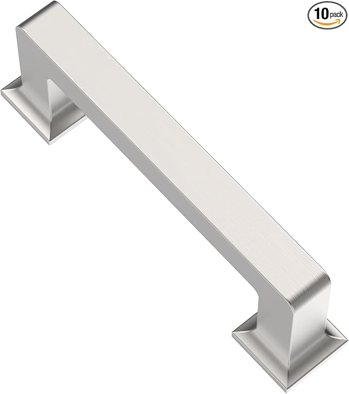 Alzassbg 10 Pack Brushed Satin Nickel Cabinet Pulls, 3 Inch(76mm) Hole Centers Cabinet Handles Square Kitchen Hardware for Cabinets AL3046SN