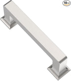 Alzassbg 10 Pack Brushed Satin Nickel Cabinet Pulls, 3 Inch(76mm) Hole Centers Cabinet Handles Square Kitchen Hardware for Cabinets AL3046SN