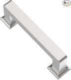 Alzassbg 6 Pack Brushed Satin Nickel Cabinet Pulls, 3 Inch(76mm) Hole Centers Cabinet Handles Square Kitchen Hardware for Cabinets AL3046SN