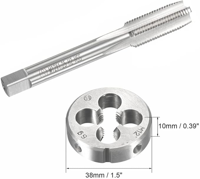 12mm x 1.25 HSS Metric Tap and Die Set Right Hand Thread,Tapping DIY Tool 3pcs (M12 x 1.25mm)