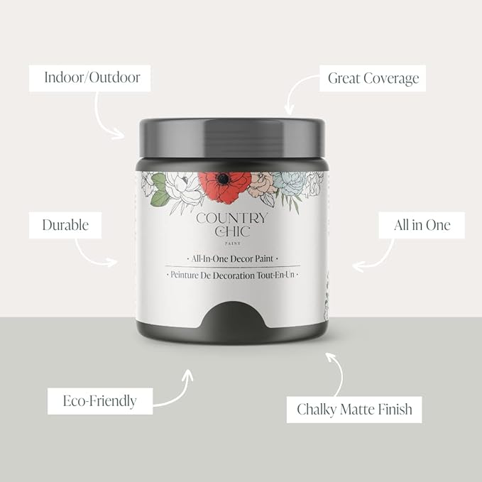 Country Chic All-in-One Chalk Paint for Furniture, Cabinets, Home Decor, Eco-Friendly, Matte Finish, Built-In Primer & Top Coat for Wood, Metal - Rocky Mountain (Charcoal Grey) - 4 oz (118 ml)