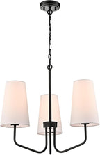3-Light Black Metal Chandelier with Fabric Shade Adjustable Height Pendant Light for Kithchen,Hallway,Dining Room,Kitchen,Bar