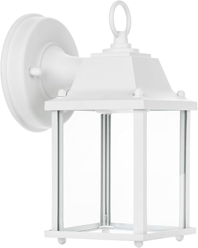 LIT-PaTH Outdoor LED Wall Lantern, Wall Sconce as Porch Light, 9.5W 800 Lumen, Aluminum Housing Plus Glass, 5000k-Matte White Finish, 1-Pack