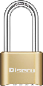 1 Pack disecu Heavy Duty 4 Digit Combination Lock, 2.5 Inch Long Shackle Outdoor Waterproof Padlock for School Gym Locker, Storage Unit, Fence, Gate, Toolbox (Brass)