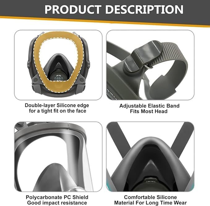 Full Face Respirator Mask with Filters, 15 in1 Reusable Respirator Paint Shield Cover Mask, Ideal for Painting Spray, Epoxy Resin, Welding, Dust, Car Spraying, Polishing, Sanding & Cutting