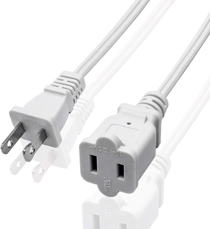 2-Pack Indoor Extension Cord 10FT,2 Prong Extension Cords White,US Male/Female Short Power Cable, UL Listed Perfect for Home Appliances, Office or Christmas Lights