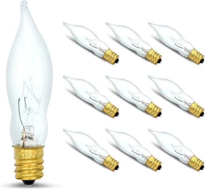 lumenivo 7.5 Watt Light Bulbs 120V/130V Bent Tip Candelabra, Flame Tip Chandelier Bulbs, Flame Shaped Light Bulbs Standard Base – Replacement Christmas Candle Tip Incandescent E12 Bulbs – 10 Pack