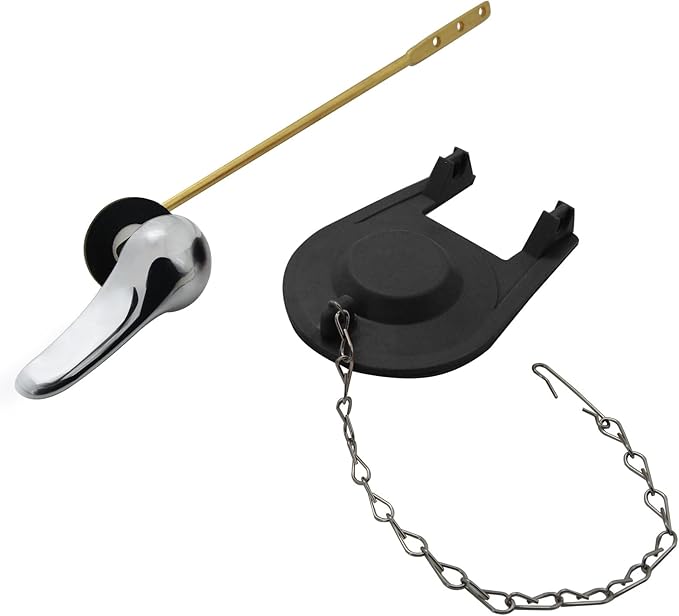 Toilet Handle Replacement Kit, Front Mount H59 Brass Lever, 2-Inch Universal Toilet Flush Valve Flapper, 9.88-Inch Stainless Steel Chain, Compatible with Most Toilets, WC Repair Parts.