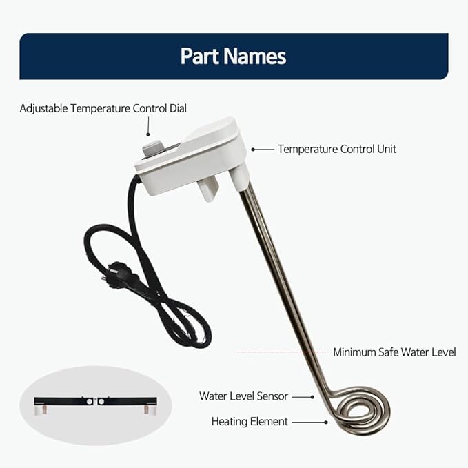 KD 1600W Immersion Bucket Water Heater with Dedicated Mounting Bracket, Auto Shutoff, Overheating Prevention, Auto Water Level Sensor, Adjustable Thermostat, Stainless Steel, Made in Korea (KDDG16K)