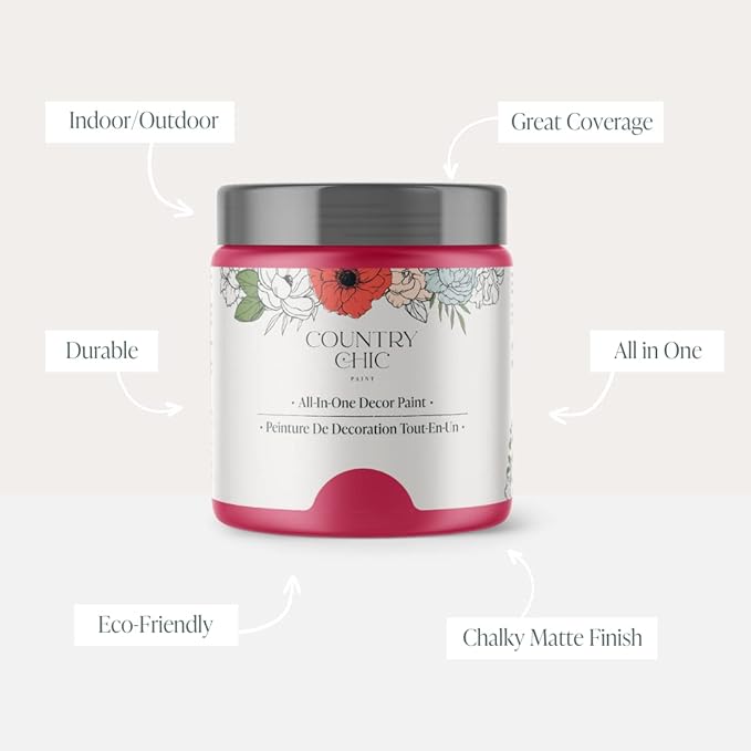 Country Chic All-in-One Chalk Paint for Furniture, Cabinets, Home Decor, Eco-Friendly, Matte Finish, Built-In Primer & Top Coat for Wood, Metal - Raspberry Sorbet (Pink) - Pint 16 oz (475 ml)