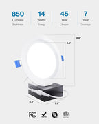 Sunco 24 Pack 6 Inch LED Recessed Light, Ceiling Canless Recessed Lights, Baffle Trim Ultra Thin, 850 LM, 14W, 6000K Daylight Deluxe, Dimmable, Wafer Thin with Junction Box.