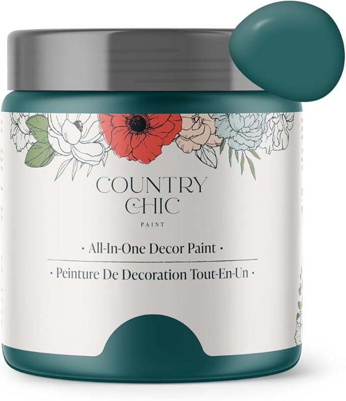 Country Chic All-in-One Chalk Paint for Furniture, Cabinets, Home Decor, Eco-Friendly, Matte Finish, Built-In Primer & Top Coat for Wood, Metal - Aurora (Teal Blue) - Pint 16 oz (475 ml)