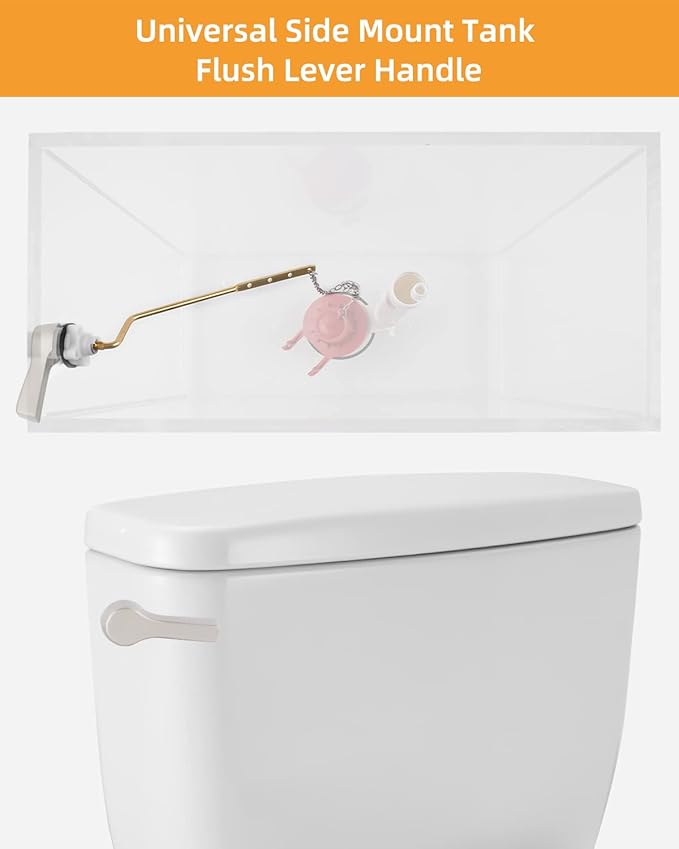 Hibbent Universal Metal Side Mount Toilet Handle Replacement Kit, Brass Toilet Flush Tank Lever with Stainless Steel Flapper Chains for Most Toilets, Brushed Nickel