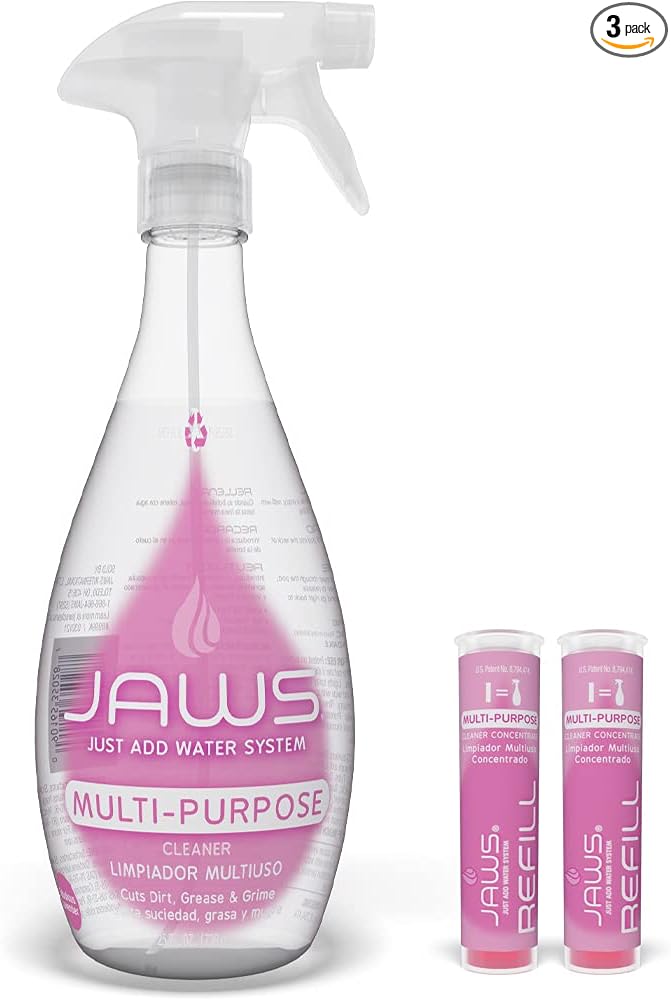 JAWS Multi-Purpose Cleaner Kit - 25 oz Refillable Bottle, 2 Lavender Scented Refills, Ideal for Bathrooms, Kitchens, Floors, and More