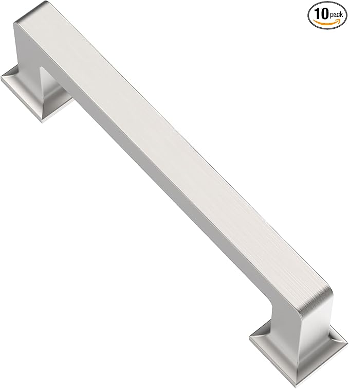 Alzassbg 10 Pack Brushed Satin Nickel Cabinet Pulls, 3-3/4 Inch(96mm) Hole Centers Cabinet Handles Square Kitchen Hardware for Cabinets AL3046SN