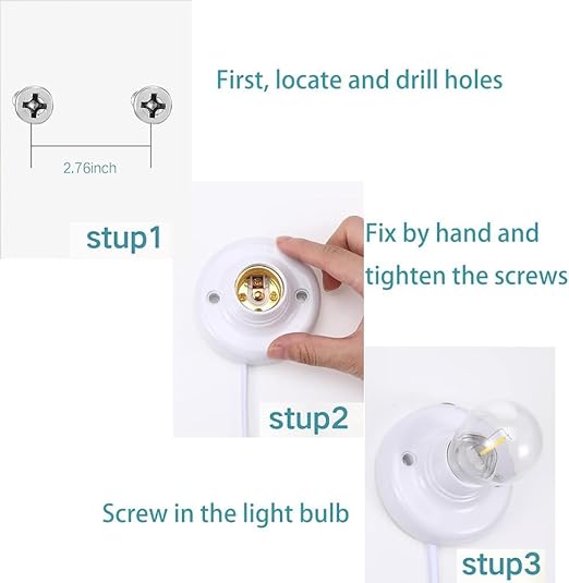 25ft Light Bulb Socket with Cord,Light Socket,E26/ E27 Lamp Base Desktop Cord On/Off Switch Hanging,Light Bulb Socket,Light Socket with Cord
