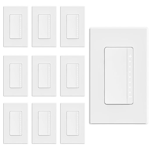 ELEGRP Dimmer Switch, Digital Dimmer Light Switch for LED Lights 150W, INC/HAL 450W, 3 Way LED Dimmer Switch, Needs Neutral Wire, Wall Plate Included, UL Listed, 10 Pack, Matte White
