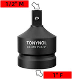 Impact Socket Adapter 1" F to 1/2" M,Cr-Mo Steel, Enhances Impact Driver Conversions, For Auto and Construction Use.