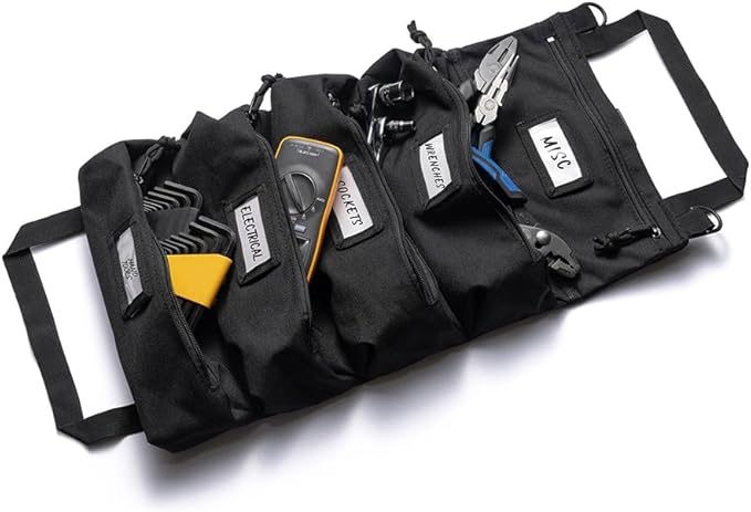 Official Maverick Tool Roll Bag - Easy to Carry 5-Pocket Roll Up Tool Bag - Durable Waterproof Canvas, YKK Zippers & Secure Buckle - A Loving Gift for Dads, Mechanics, Electricians & Hobbyists| Black