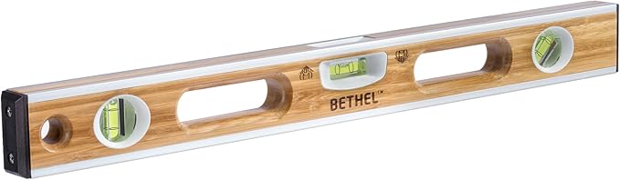 BETHEL Bamboo Level, 24 Inch Level & Tool Solid Block Acrylic Vials, Resists Mortar Adhesion, for Masonry Application and General Leveling (Light)