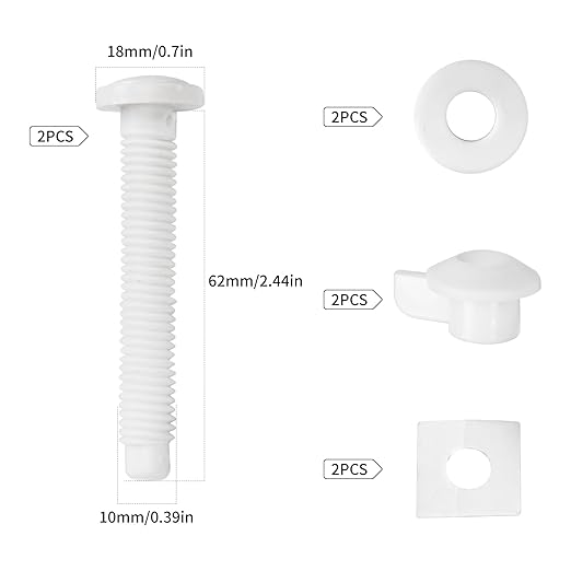 4Pcs Universal Toilet Tank Bolts Nuts, Heavy Duty Toilet Seat Screw Bolt Set, Premium Stainless Steel Hardware with Rubber Washers, Extra Long Nuts Easy Installation (MFL12-2)