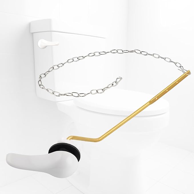 iFealClear Universal Metal Toilet Tank Flush Lever Replacement, Side/Angle Mount Toilet Handle Replacement Kit, Solid Brass Toilet Trip Lever Fits Most Toilets, Stainless Steel Chain, White