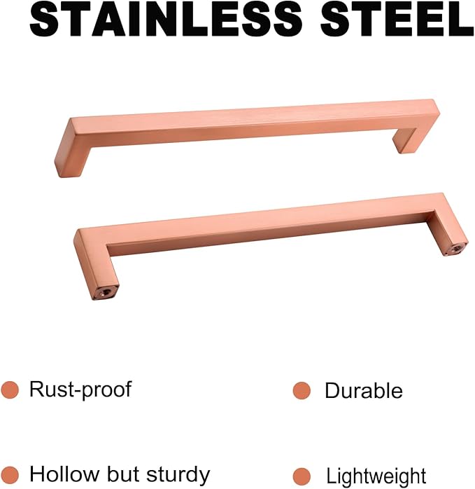 10 Pack Cabinet Handles 8 Inch Brushed Copper Square Cabinet Pulls Copper Dresser Drawer Handles Modern Stainless Steel Kitchen Cabinet Hardware Cupboard Handles