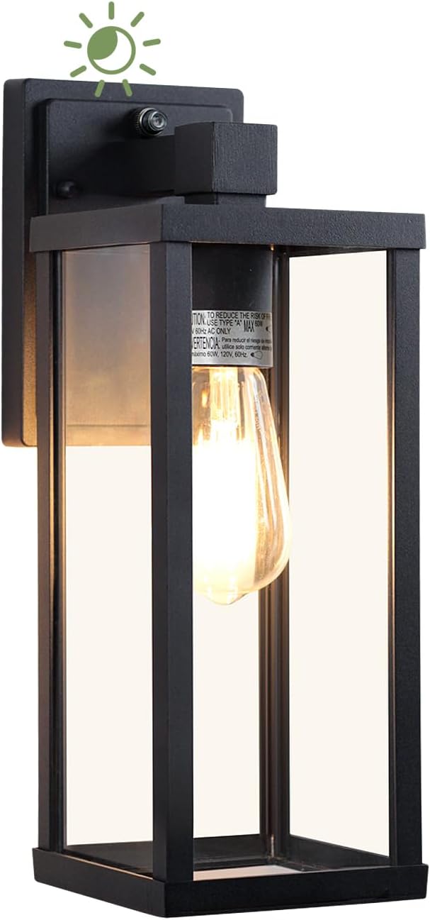 LITFIT Dusk to Dawn Outdoor Lighting, 14'' Matte Black Exterior Lighting Fixtures, Waterproof and Rustproof, Outside Wall Lantern for House, Garage, Porch & Patio, Blubs Not Included
