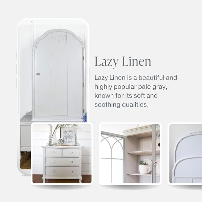 Country Chic All-in-One Chalk Paint for Furniture, Cabinets, Home Decor, Eco-Friendly, Matte Finish, Built-In Primer & Top Coat for Wood, Metal - Lazy Linen (Light Grey) - 8 oz (237 ml)