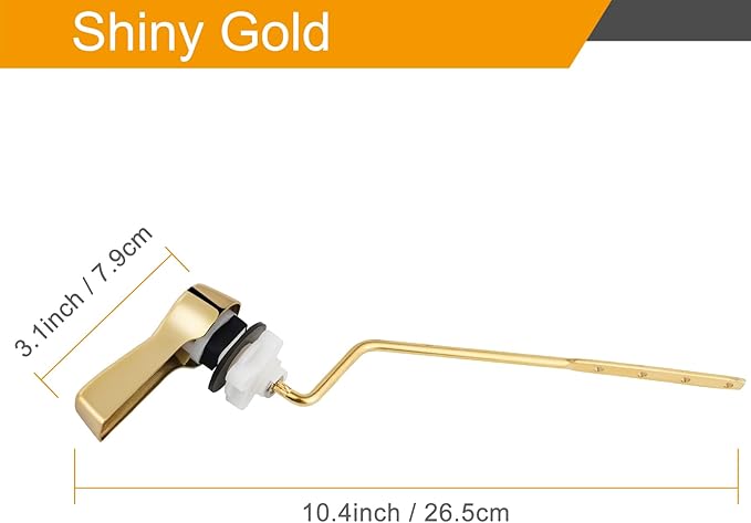 Hibbent Universal Metal Side Mount Toilet Handle Replacement Kit, Brass Toilet Flush Tank Lever with Stainless Steel Flapper Chains for Most Toilets, Shiny Gold