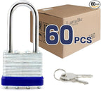LanuBe Laminated Padlock 1-9/16inch (40mm) Long Shackle 60 Pack Keyed Alike, Blue Plastic Hoop, Bulk Locks for Warehouse, School