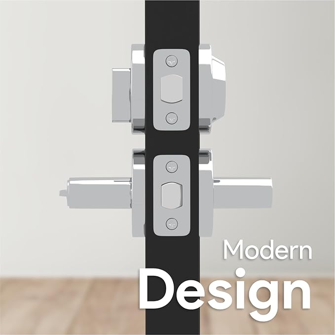 Mega Handles Ronn Entrance Combo, Entry Lever Door Handle and Single Cylinder Deadbolt Lock and Key Pack, Heavy Duty Round Locking Door Levers Set for Left or Right-Handed Doors - Polished Chrome