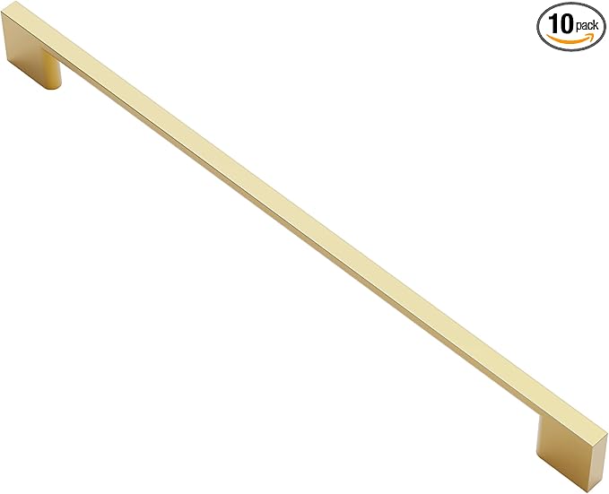 Alzassbg 10 Pack Matt Gold Cabinet Pulls, 10 Inch(256mm) Hole Centers Rectangle Cabinet Handles Kitchen Pulls for Drawers and Cabinets AL3051MGP