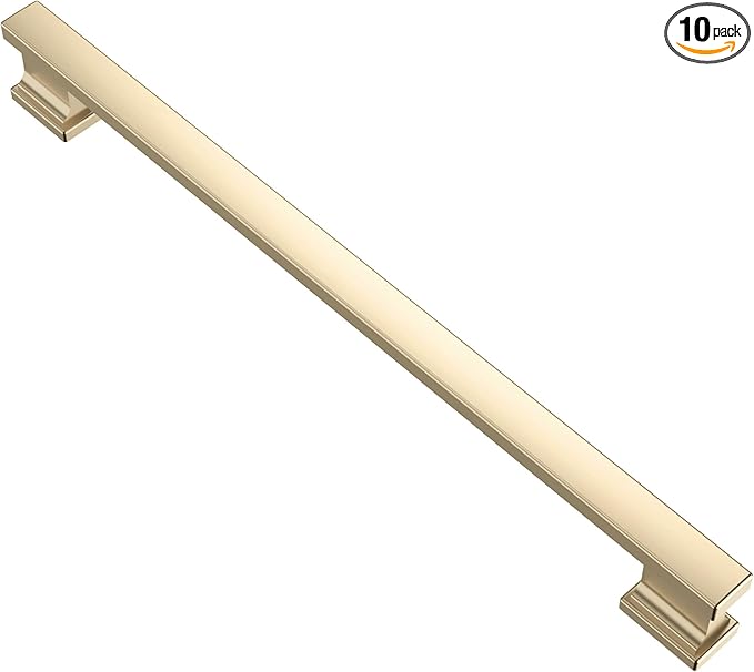 Alzassbg 10 Pack Brushed Brass Cabinet Pulls, 9 Inch(228.5mm) Hole Centers Gold Kitchen Cabinet Handles for Cabinets and Drawers AL3061BB