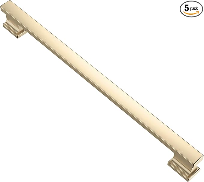 Alzassbg 5 Pack Brushed Brass Cabinet Pulls, 9 Inch(228.5mm) Hole Centers Gold Kitchen Cabinet Handles for Cabinets and Drawers AL3061BB