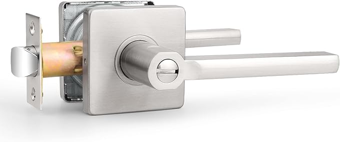 Probrico Privacy Door Handle Interior Heavy Duty Square Brushed Nickel Door Knobs for Bedroom Bathroom Reversible Keyless Door Lever Satin Nickel, 1 Pack