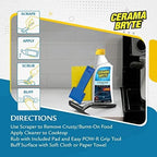 Cerama Bryte Glass Cooktop and Stove Top Cleaner Combo Kit - Includes Cleaning Tool, Razor, Scraper and 1 Pad to Remove Tough Stains - Use on Gas, Electric, Ceramic Surfaces, 10 Ounces, 4 Piece
